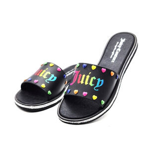 Juicy Couture Slides Women's Size 7 Sandals Multi-Colored Heart Studded